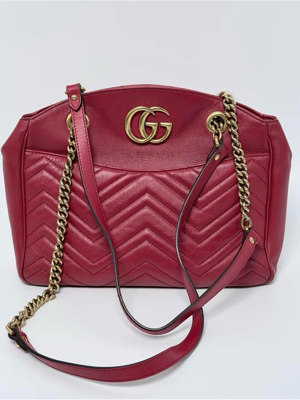 Gucci Burgundy Quilted Leather Shoulder Bag with Gold GG Chain